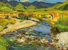 Cedric Savage, The mountain stream, oil on canvas board
