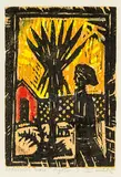 Nigel Brown, Gardeners Sunset, hand coloured woodcut, 11/16