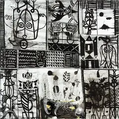 Arcadia by John Pule, oil, ink and enamel on canvas, sold Aug 2014
