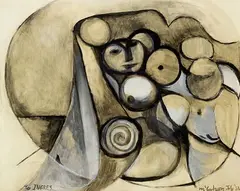 Colin McCahon, Homage to Ingres, gouache and ink and wash on paper