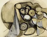 Colin McCahon, Homage to Ingres, gouache and ink and wash on paper