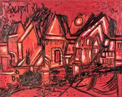 F. N. Souza, Hampstead Terraces, oil on board