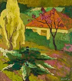 Robert Nettleton Field, Untitled – The Cottage in Spring, oil on wood panel