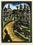 Nigel Brown, Return to Jerusalem, hand coloured woodcut, 2/20