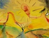 Tim Garrity, Sun and Mountains, watercolour and gouache on card