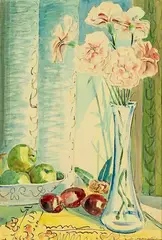 Carnations and Fruit by T A McCormick, watercolour, c. 1955, offered Jun 2014