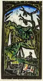 Nigel Brown, Away From It All, hand-coloured woodcut, 8/15