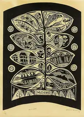Michel Tuffery, Misiore, woodblock print, 1/15