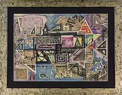 Abstract Study with Tribal Motifs by Geoffrey Fairburn, watercolour and gouache on paper, sold Mar 2014