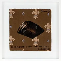 Jacqueline Fraser, No-one recognises me when I wear dark glasses, oilstick on fabric