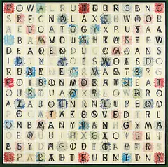 Ruth Watson, Scrabble, mixed media on hinged panel