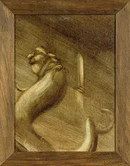 Tony Fomison, Monkey on your back, oil on Fredrix canvasboard