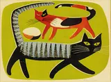 Ernest Mervyn Taylor, Cats, four colour linocut, edition of 20