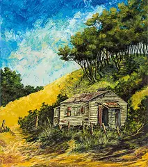 Suzanne Greenshields, Waiheke Island, oil pastel and gouache