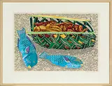 Tom Burnett, Parrot fish and kumara, colour lithograph, 43/140