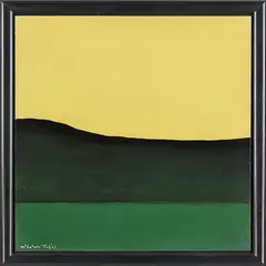 Colin McCahon, South Canterbury Landscape, synthetic polymer paint on hardboard