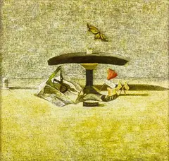 Michael Shepherd, Still Life with Large Adze and Pukeko Head, oil on linen