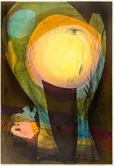 Kes Hos, Between Sun - Moon, linocut, 7/50