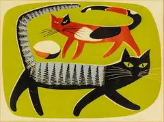 Cats by Ernest Mervyn Taylor, four colour linocut, edition of 20, offered Oct 2013