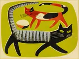Ernest Mervyn Taylor, Cats, four colour linocut, edition of 20
