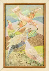 Study with Four Songbirds by Anna Lois White, pastel on paper, sold Oct 2013