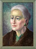Anna Lois White, Portrait of an Elderly Lady with Green Earrings, oil on board