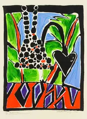 Beaded Window by Claudia Pond Eyley, hand-coloured silkscreen print, 54/74, sold Oct 2013