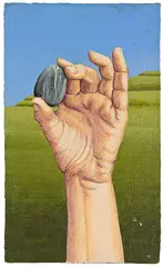 Untitled – Hand and Stone by Mary McIntyre, oil on canvas laid onto board, sold Oct 2013