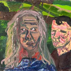 Figures in Landscape by Jeffrey Harris, oil on card, sold Oct 2013