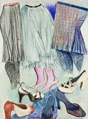 Choosing by Jan Nigro, coloured pencil on paper mounted to board, offered Oct 2013