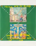 John Reynolds, None are So Blind, tissue, oil crayon and pins on canvas