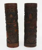 20th century by Pair of large Japanese bamboo cylinders, carved with samurai on horseback, sold Jul 2013