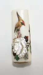 Meiji period (1868-1912) by Japanese ivory fitting, inlaid in Shibayama-style with birds amongst peony sprays, sold Jul 2013