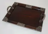 Meiji period (1868-1912) by Large Japanese export rosewood and silver handled tray, with pierced panels of dragons amongst clouds, offered Jul 2013
