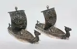 Pair of Japanese export silver condiments, early 20th century, shaped as two ships