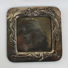Japanese export squared silver dish, early 20th century