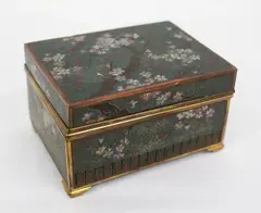 Japanese cloisonné lidded rectangular box, signed Miyazaki Shinju, Meiji period (1868-1912), decorated with flowering branches