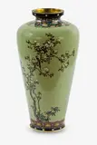 Meiji period (1868-1912) by Fine Japanese gold and silver wire cloisonné vase, decorated with birds on blossoming branches, sold Jul 2013