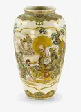 Japanese Satsuma vase, Meiji period (1868-1912), finely decorated with a Louhan and heavenly attendants to one side, the reverse with a Goddess with attendants and a white elephant