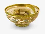 signed Hankinzan, Meiji period (1868-1912) by Japanese Satsuma bowl, finely painted to the interior with twelve butterflies, the exterior with quails and other birds amongst flowers, sold Jul 2013