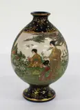 signed Eizan, Meiji period (1868-1912) by Small Japanese Satsuma blue ground vase, decorated with panels of flowers and bijin, offered Jul 2013