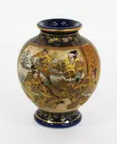 signed Kinkozan, Meiji period (1868-1912) by Miniature Japanese Satsuma blue ground vase, painted with panels of samurai, offered Jul 2013