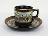 signed Kinkozan,late Meiji period (1868-1912) by Japanese Satsuma blue ground cup and saucer, offered Jul 2013