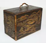 Japanese lacquer kodanso [cabinet], Meiji/Taisho period (1868-1926), decorated in gold takamaki-e, hiramaki-eand nashiji with mountainous river landscapes