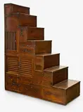 Meiji period (1868-1912) by Good Japanese Kaiden-dansu [step chest], with multiple drawers and sliding cupboards with forged metal warabite handles and backplates, sold Jul 2013