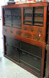 Meiji period (1868-1912) by Two section Japanese zelkova and lacquer mizuya [kitchen chest], the upper section with sliding cupboards above small drawers,, offered Jul 2013