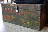 Tibetan chest, 19th century, the front panel painted with tiger in a landscape setting