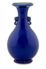 Large Chinese monochrome blue glazed vase, 18th century, with elephant head shaped handles to the shoulder, the interior and the base covered with a pale celadon glaze