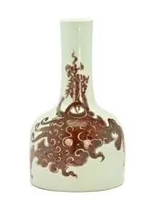 Chinese copper red mallet shaped vase, Kangxi six-character mark and possibly of the period (1662-1722), painted with stylised phoenix and scrolling clouds