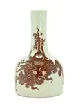 Chinese copper red mallet shaped vase, Kangxi six-character mark and possibly of the period (1662-1722), painted with stylised phoenix and scrolling clouds